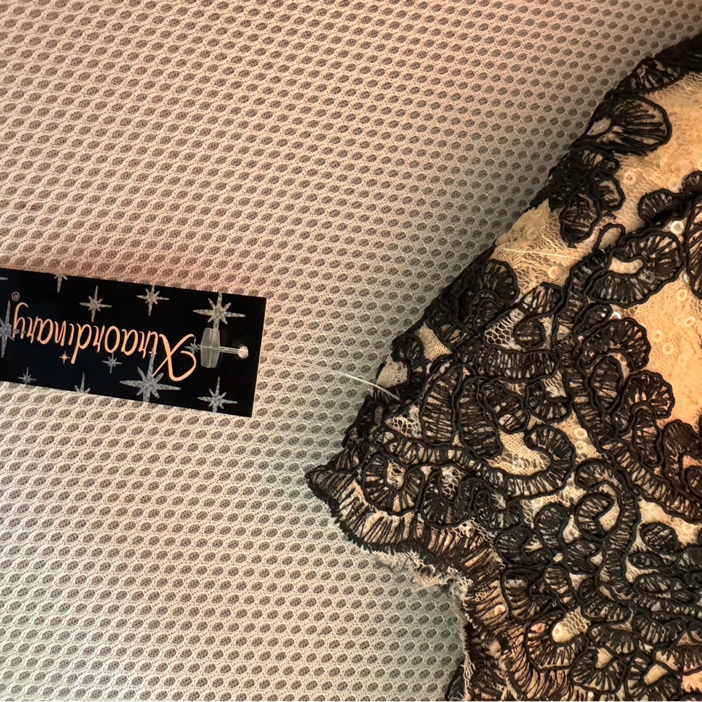 NWT Elegant Lace Black and Cream Women's Top - Picture 3 of 4